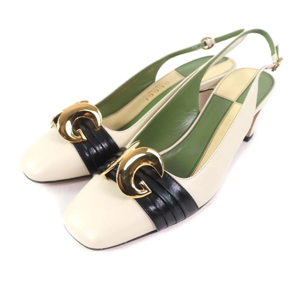 Gucci Cream and Black Slingback Heels sz 7.5